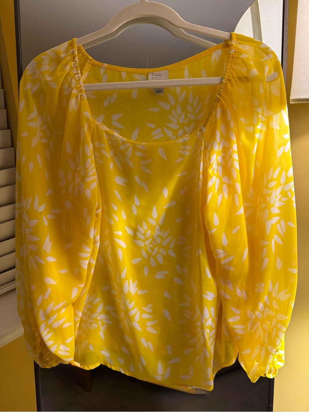 a new day Yellow Floral Peasant Blouse